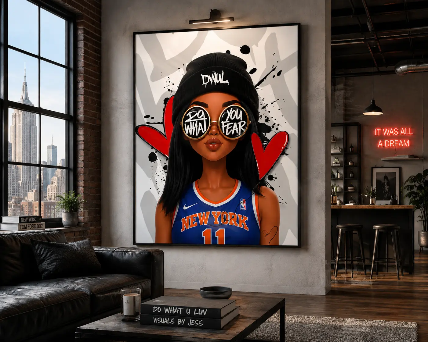 Visuals by Jess artwork presented in a luxury New York living room