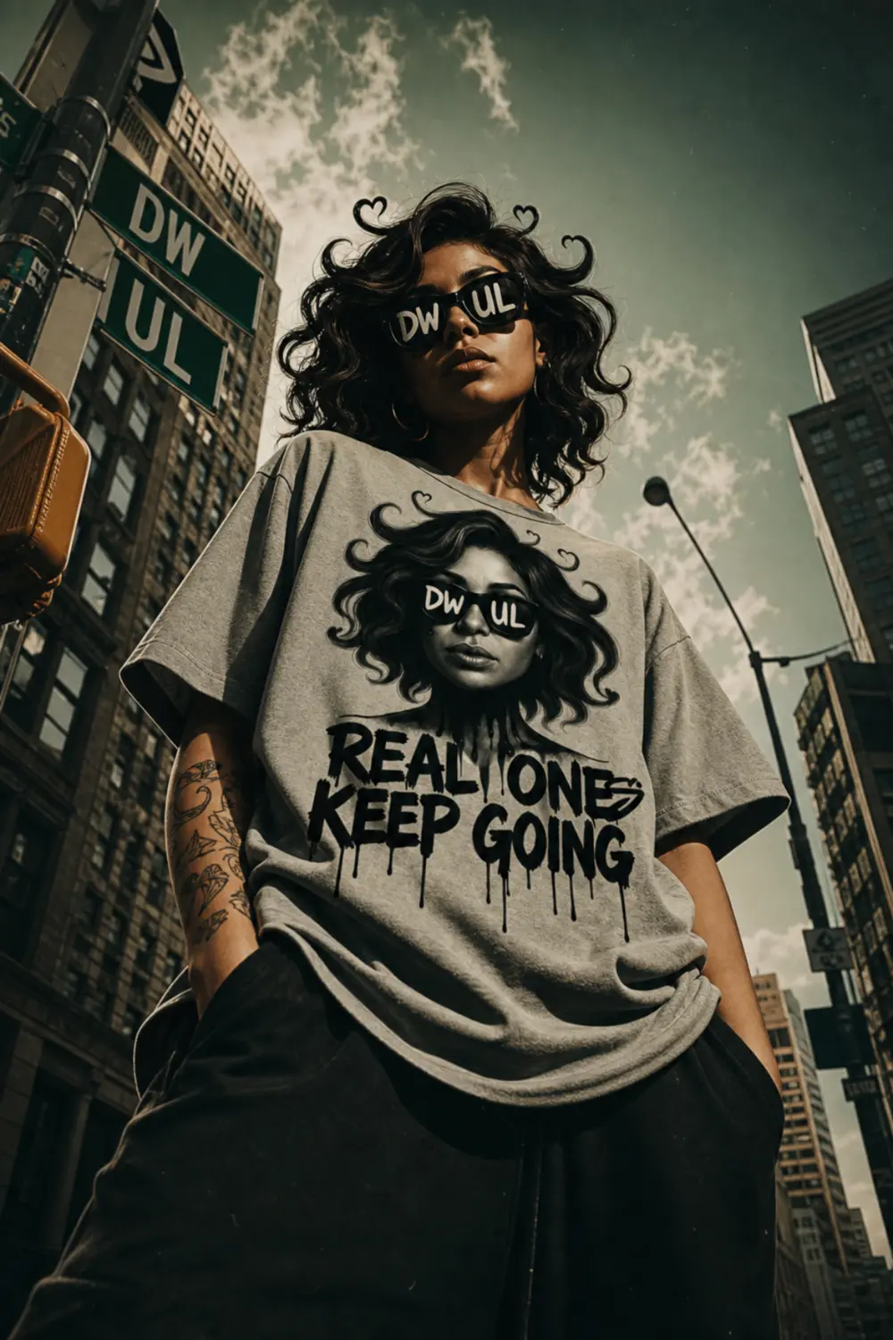 AI-assisted street campaign for a grey Do What U Luv tee